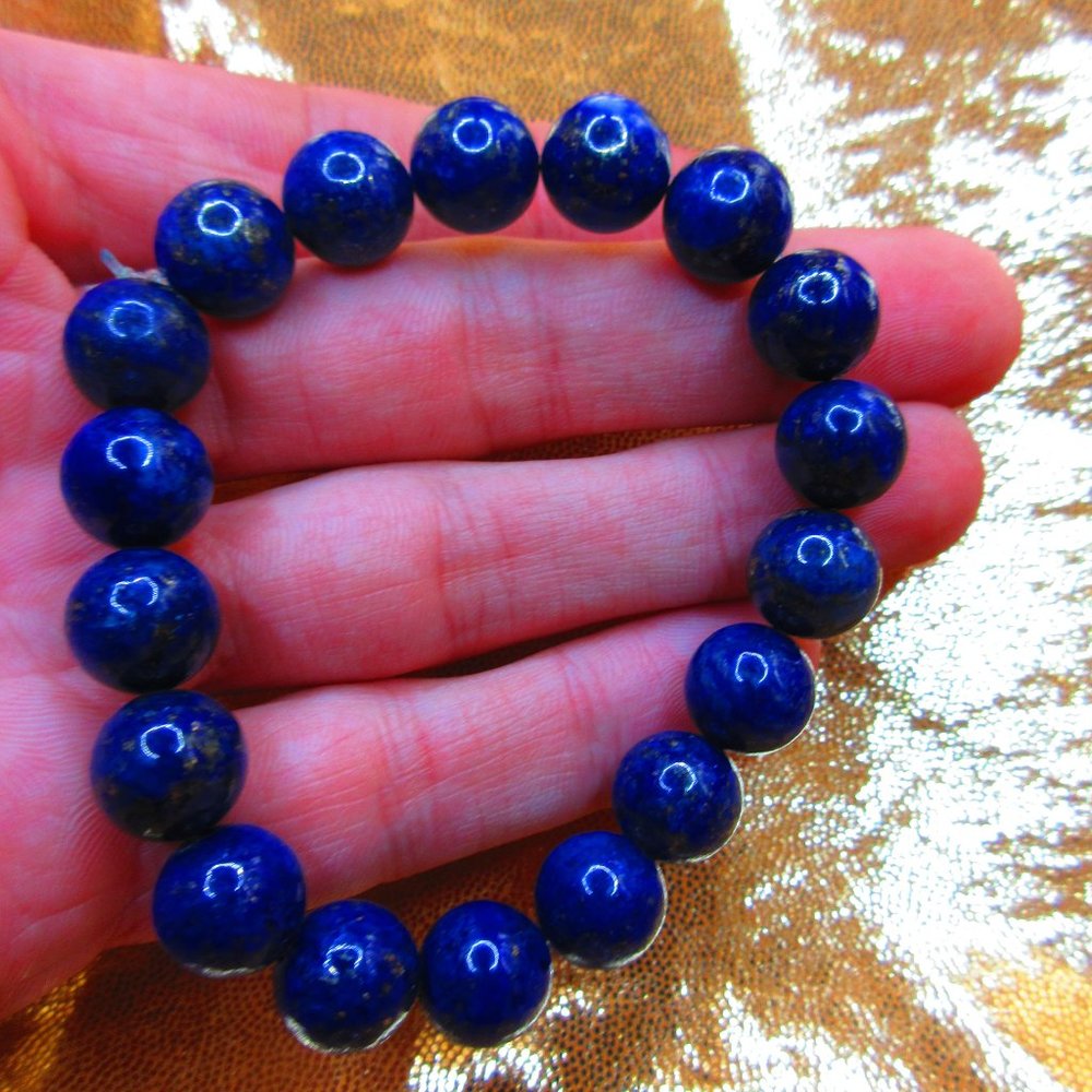 Lapis Lazuli 10mm Round 7" Stretchy Gemstone Bracelet